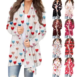 Women's Fashion Casual Printed Medium Length Cardigan Jacket Coat - Picture 1 of 36