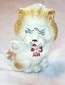 Vintage Ceramic Lion With Red Bow Tie Figurine Glazed Statue Nice Condition - Picture 1 of 7