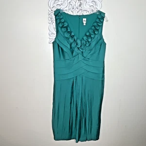SANGRIA size 14 DRESS Sleeveless Ruffled V-Neckline Layered Bodice Lined GREEN - Picture 1 of 18
