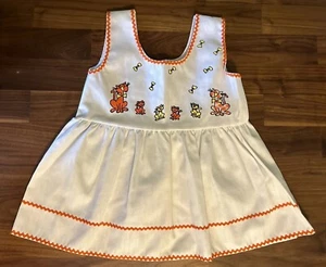 Vintage Girls RARE Dress Orange Cats Sz 3 Rickrack 100% Cotton Spring - Picture 1 of 5