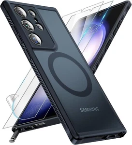 TOCOL Galaxy S23 Ultra Case Magnetic Soft Screen Protect Translucent Matte Black - Picture 1 of 12