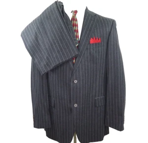 Jack Victor Collection Pure Wool Gray Striped Two Piece Mens Suit 38x30 42 L EUC - Picture 1 of 19