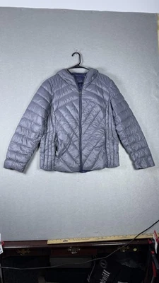 Lucky Brand Jacket Mens XL Gray Quilted Hooded Full Zip Puffer Packable Damaged - Image 1 of 4