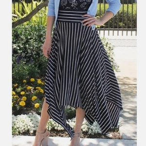 Cabi Twirl Rock Pull On Gummibund asymmetrischer Saum Midi Medium marine Streifen - Bild 1 von 9