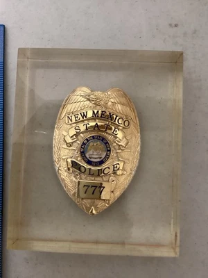 New Mexico State Police Dept Law Enforcement Full Sized Badge in Lucite Display - Image 1 of 4