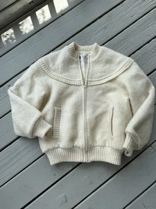 Maglione lana ghiaccio Alafoss vintage donna grande cappotto lana avorio zip intera outdoor Islanda - Foto 1 di 9