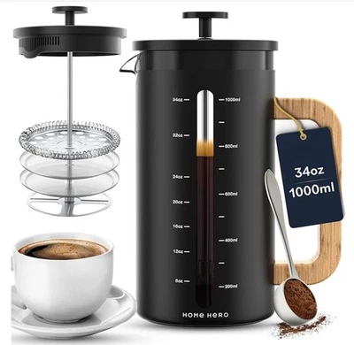 Home Hero French Press Coffee Maker - 34 Oz Coffee Press with Bamboo Wood Handle - Image 1 of 4