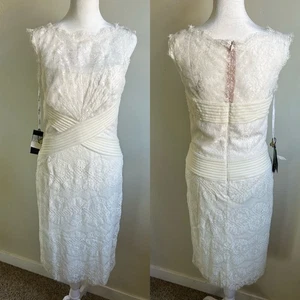 TADASHI SHOJI CHANTILLY LACE BOATNECK SHEATH Dress sz 2 Ivory NWT RARE - Picture 1 of 18