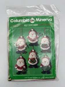 Vtg Sealed Columbia Minerva 6 Santas Felt Ornaments Kit 7722 Christmas Holidays - Picture 1 of 4