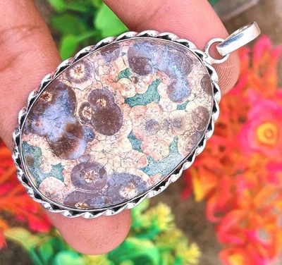 Colgante de piedras preciosas de jaspe amapola 1 pieza enchapado en plata de ley 925 joyería regalo Foto 1 de 2