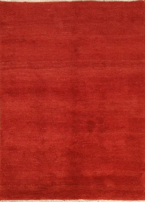 Hand-Knotted Red Solid Gabbeh Style Area Rug 5x6 Ft Oriental Modern Wool Carpet - Image 1 of 4