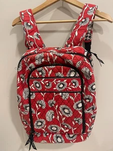 VERA BRADLEY Quilted Cotton Iconic Red Black White Backpack Laptop Bag - Picture 1 of 5