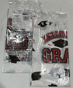 NIOP: 2 Graduation Plastic Tablecloths 54" x 102" Tableware Red/Black/White - Picture 1 of 6