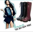 Womens Punk Lace Up Chunky Heel Platform Block Knee High Boots Shoes Big SIze
