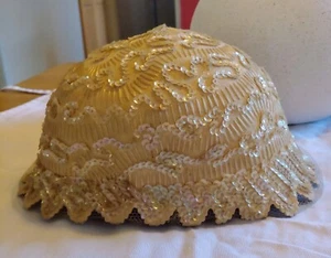 Antique Roaring Twenties Cloche Hat Vintage Embroidered Flapper Sequined - Picture 1 of 5