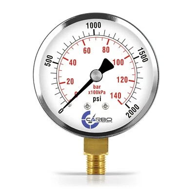 2-1/2" Pressure Gauge - Chrome Plated Steel Case, 1/4"NPT, Lower Mnt. 2000 PSI - Image 1 of 4