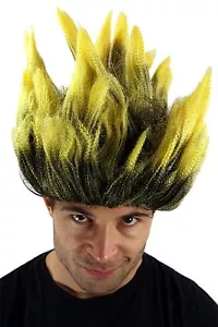 Parrucca Carnevale Dragonball Demone Loki Mad Scientist Fan Nero Giallo Fuoco NUOVO - Foto 1 di 2