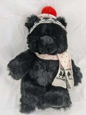 Applause Zachary Black Bear Plush 15 Inch Knit Hat Scarf Stuffed Animal Toy - Image 1 of 4