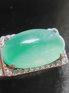 Icy Ice Green with Flower Burma Jadeite Jade Saddle Ring # 925 Sterling Silver # - Picture 1 of 24