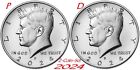 2024 Kennedy halbe Dollar 2 Münzen Set P + D verkleidet Präsident 50 ¢ Münze US Neuwertig