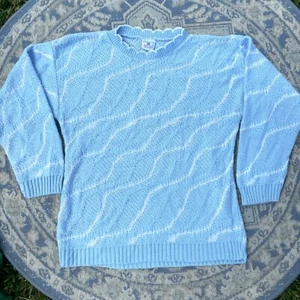 Vintage Centennial Knits Ltd blau Jakobsmuschelhals gewellt 3D Design weiß Medium 90er - Bild 1 von 9