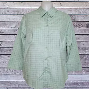 Eddie Bauer - Women's Button-up Top Medium Green Plaid 3/4 Sleeve - Picture 1 of 5