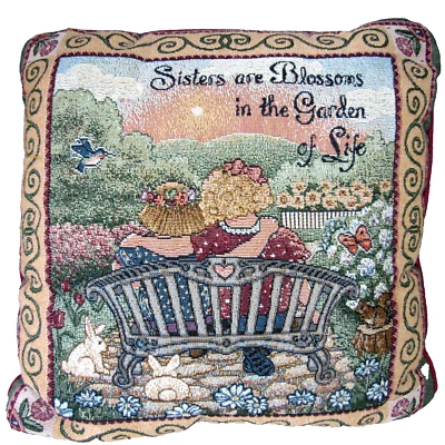 Sisters Tapestry Pillow Accent Gift 15x15 Poem Quote Blossoms Garden of Life - Image 1 of 4