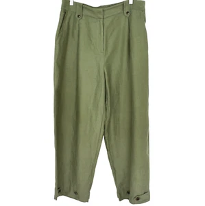 Veronika Maine Khaki Linen Blend Wide Leg Pants Size 14 High Waisted - Picture 1 of 10