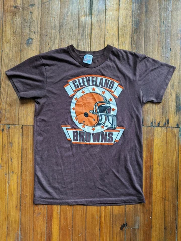 Vintage 80s Cleveland Browns Logo T-Shirt - L - NFL Football - 50/50 - RARE Cover