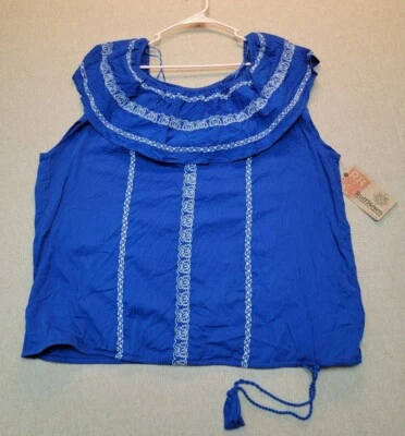 NWT~RUFF HEWN Woman's 2X Sleeveless Blue Tunic On /Off Shoulder Elastic Neckline - Image 1 of 4