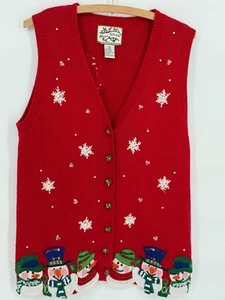 Heirloom Collectibles Red Knit Snowman & Snowflake Holiday Sweater Vest S - Picture 1 of 6