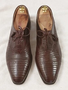 Oxfords Monicelli Chocolate Marrón Oscuro Piel de Lagarto Puntera Hechos en Italia EE. UU. 11 - Imagen 1 de 20