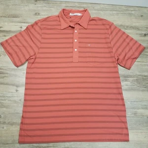 Criquet Polo Shirt Mens Large Coral Stripe Organic Cotton Pocket Golf Summer - Picture 1 of 8
