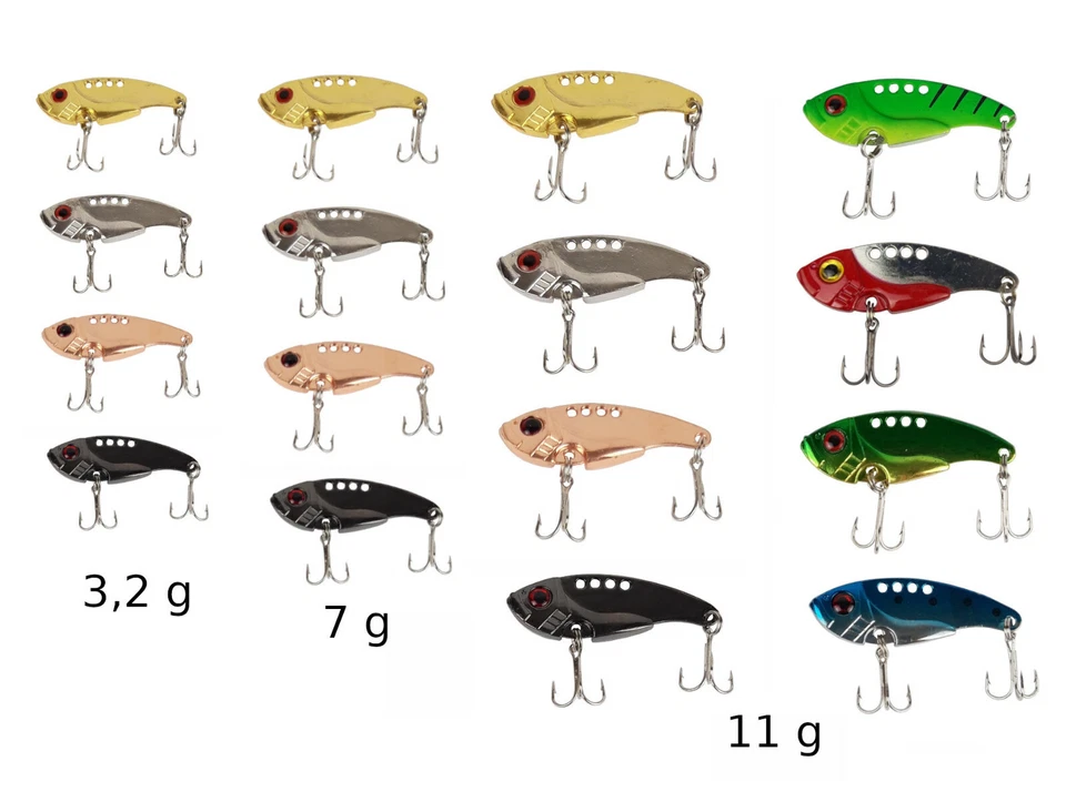 NOBRAND 4 Stück BLINKER ZIKADE Dropshot Vibration Köder Hecht Barsch Zander Forelle Bait