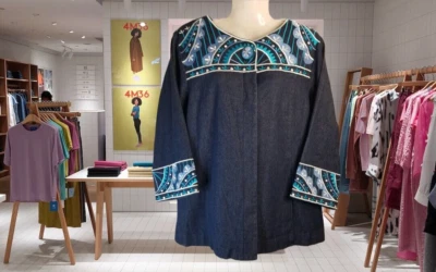 Chaqueta para mujer Bob Mackie usable arte bordado denim talla mediana Foto 1 de 4