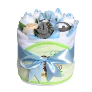 Flower Bouquet Baby Boy Small Bath Nappy Cake | Baby Gift Hampers Melbourne - Picture 1 of 2