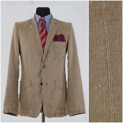 Mens Summer Unconstructed Blazer 38R UK Size SIR Brown Linen Sport Coat Jacket - Image 1 of 4