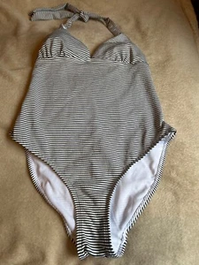 Primark swimsuit, navy stripes, halter neck, size 12, new with tags - Picture 1 of 12