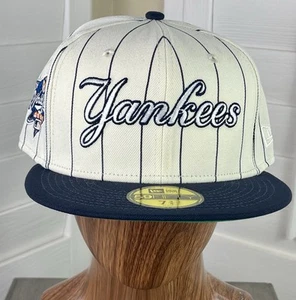 New Era 59Fifty MLB New York Yankees Off White Pinstripe WS 2000 Fitted - 7 3/4 - Picture 1 of 6