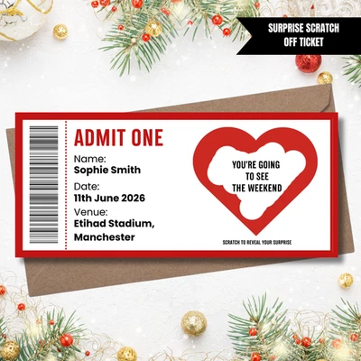 CRAFT PRINTS Personalised Scratch Off Ticket for Concert Theatre Surprise Christmas Reveal