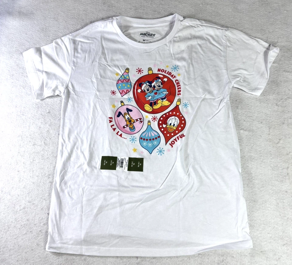 Disney Girls Size XL Shirt 14-16 Mickey Minnie Pluto Donald Christmas Holiday