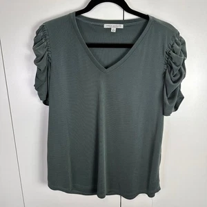 Blusa informal manga acanalada top cuello en V largo sobre verde de Los Ángeles para mujer - Imagen 1 de 3