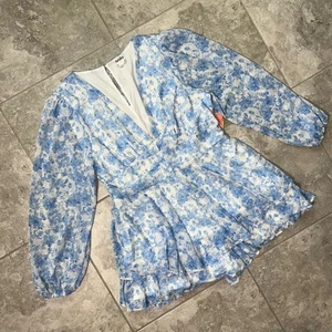 Mameluco floral Arula azul blanco en capas manga globo calado nuevo más 3X - Imagen 1 de 17