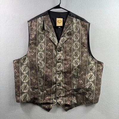 Wah Maker Waistcoat Vest Mens 2XL Beige Black Western Frontier Cowboy USA - Image 1 of 4