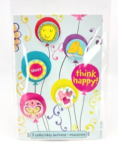 NEW Hallmark 5 Collectible Button Macarons Cute “Think Happy Bright Color” Pins - Picture 1 of 4