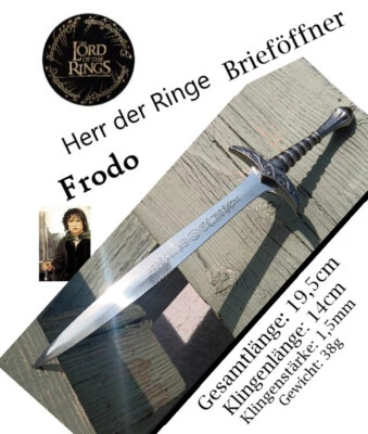 EA SPORTING NEU Herr der Ringe Frodos Schwert Brieföffner 19,5cm für Sammler Fans Cosplay