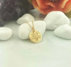Primel Münze Anhänger 14k Gelbgold personalisiert Schmuck Februar Geburt Blume - Bild 1 von 4