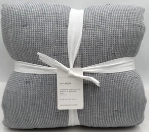 Pottery Barn Belgian Flax Linen Waffle FULL QUEEN Quilt ~ Chambray Blue - Picture 1 of 2