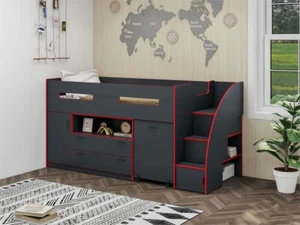 Mid Sleeper Cabin Bed With Storage Stairs - Desk Drawers New Childrens Beds - Picture 1 of 16