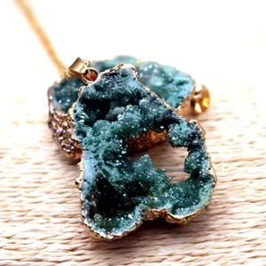 1PC Natural Crystal Slice Agate Geode Hole Rough Druzy Titanium Pendant Necklace - Picture 1 of 28